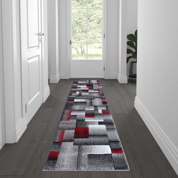Flash Furniture Red 2' x 7' Modern Color Blocked Area Rug ACD-RGTRZ861-27-RD-GG - main
